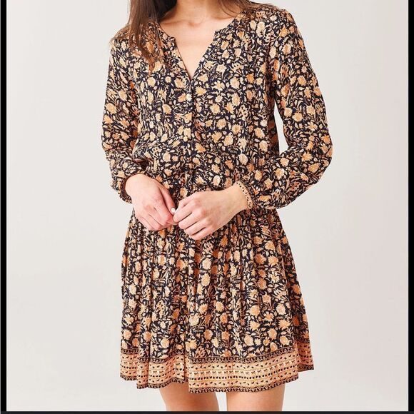 Faherty Reva Long Sleeve Mini Dress Floral S - Picture 1 of 8
